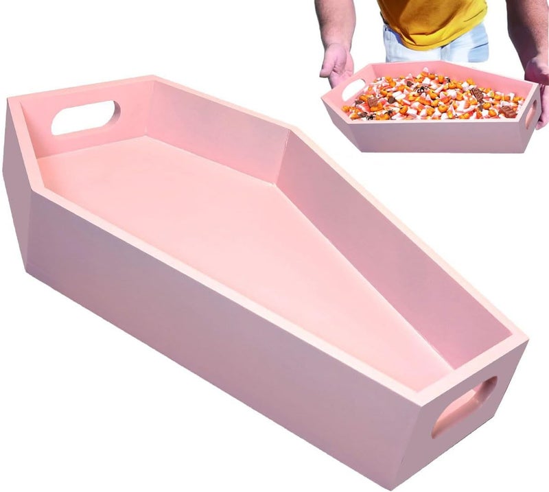 TOSOENPHY Pink Halloween Decor - Coffin Tray 14.2'' Tall Halloween Decorations for Her - Sturdy Reusable Girly Pastel Goth Room - Spooky Gothic Home - Image 1
